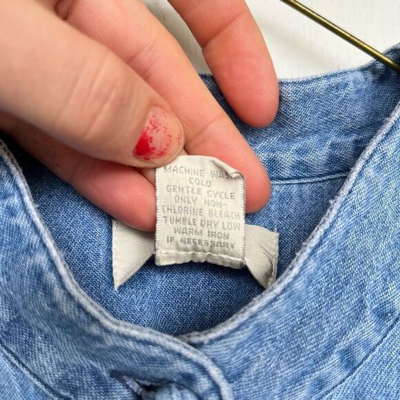 VTG J. Jill Denim Mandarin Collar Frog Button Shirt Tunic Top M Hong Kong 100% C - Picture 3 of 7